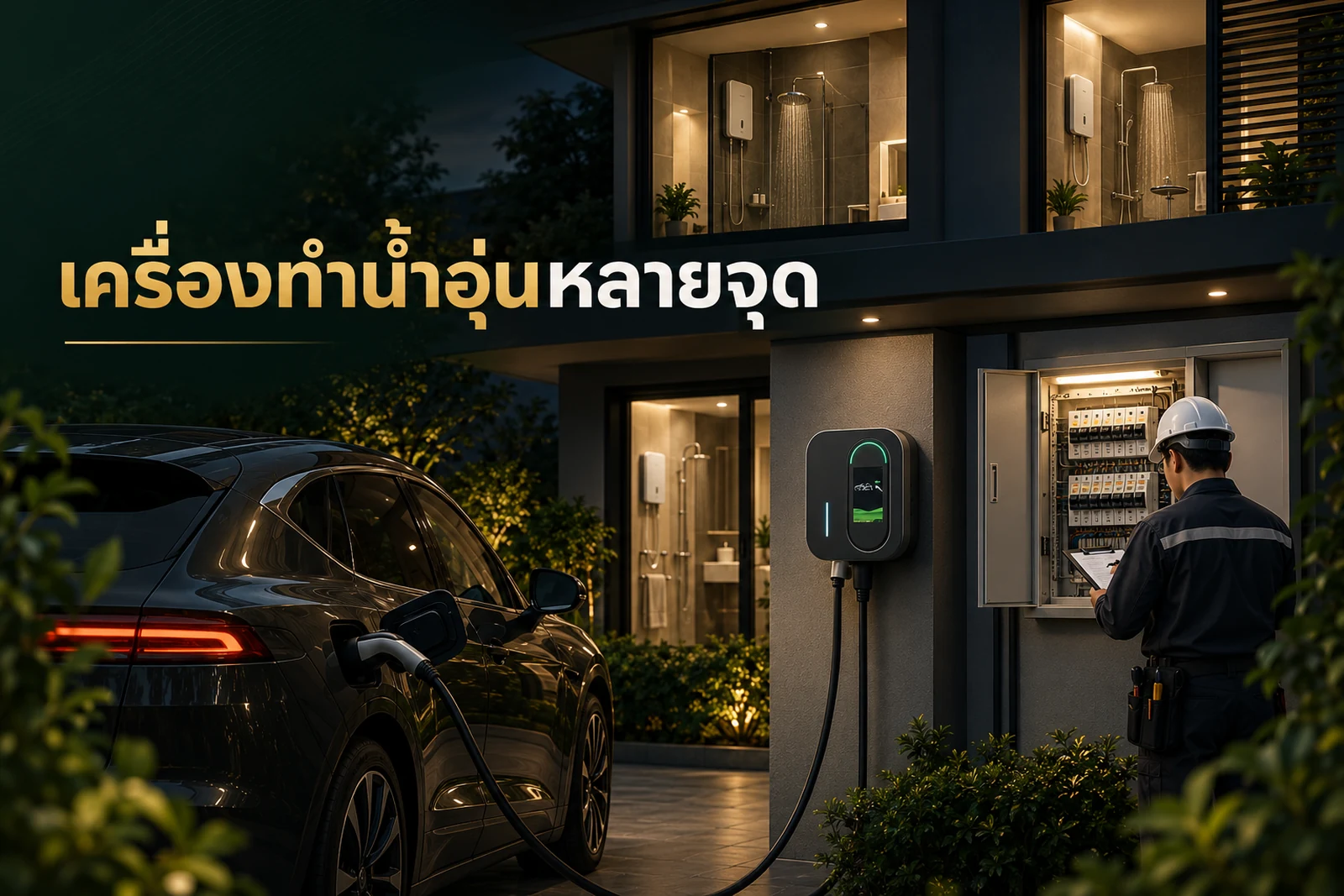 ภาพปกบทความ GED เรื่อง บ้านมีเครื่องทำน้ำอุ่นหลายจุด ชาร์จ EV ต้องจัดโหลดอย่างไร