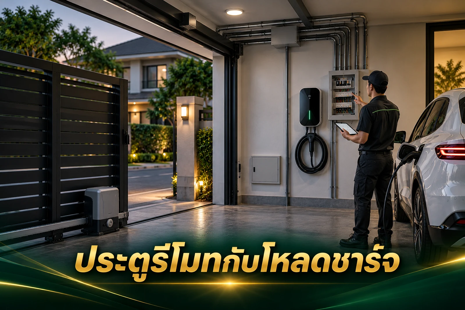 ภาพปกบทความ GED เรื่อง บ้านมีประตูรีโมทไฟฟ้า ชาร์จ EV ต้องแยกโหลดอย่างไร