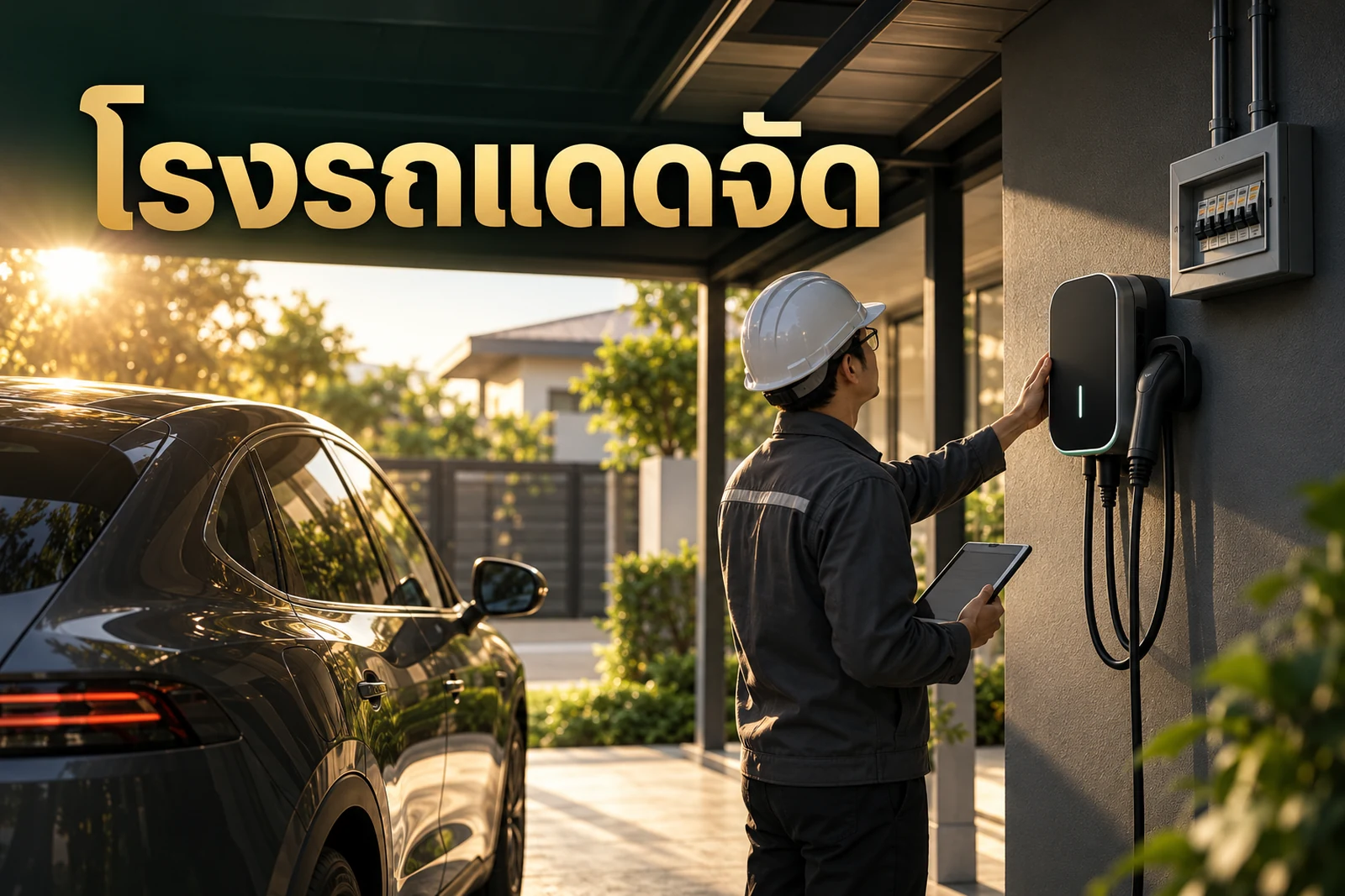 ภาพปกบทความ GED เรื่อง เคสหน้างาน จุดจอดรถโดนแดดทั้งวัน ติด Home Charger อย่างไร