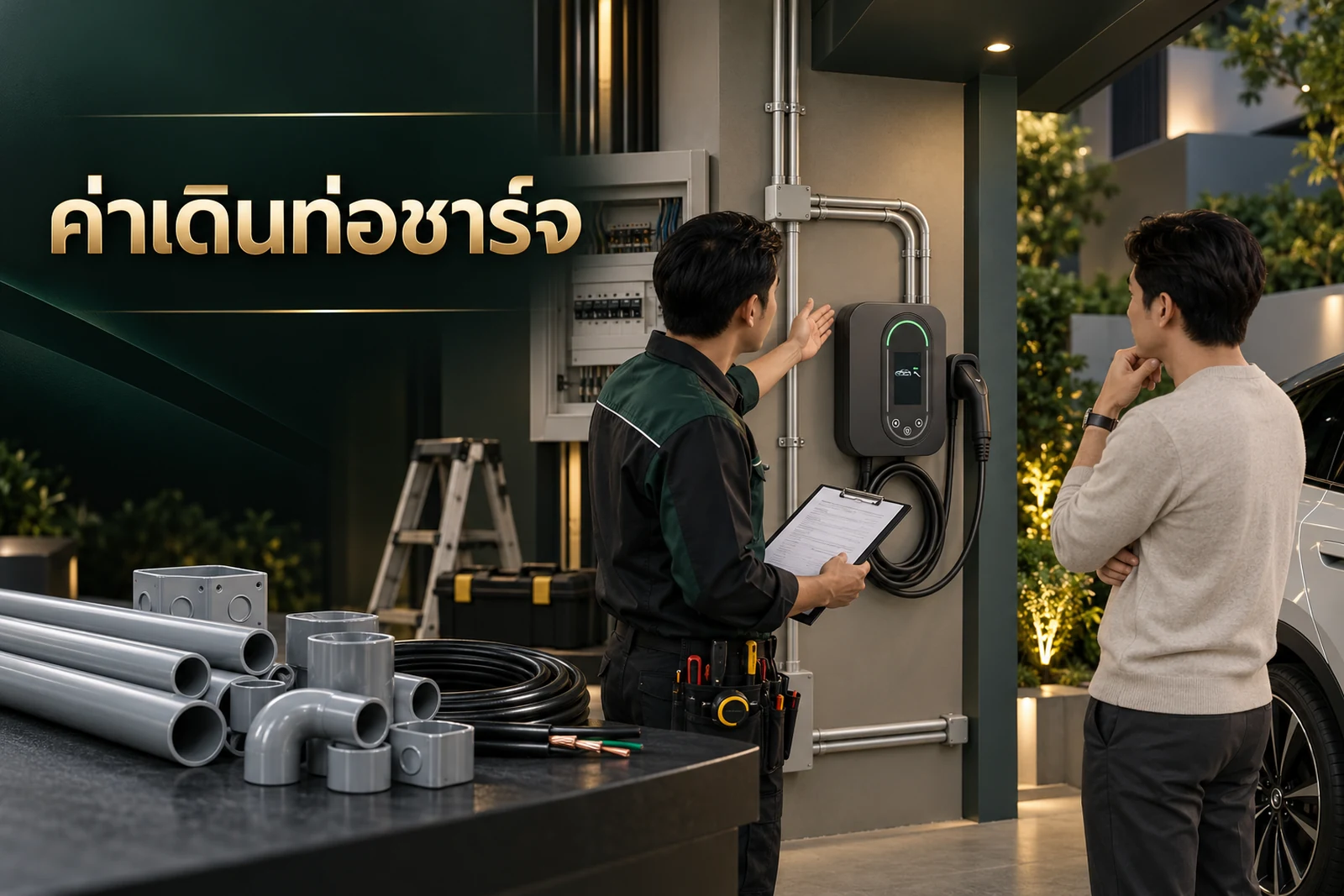 ภาพปกบทความ GED เรื่อง ค่าเดินท่อ Home Charger ทำไมต่างกัน ต้องดูรายการไหน