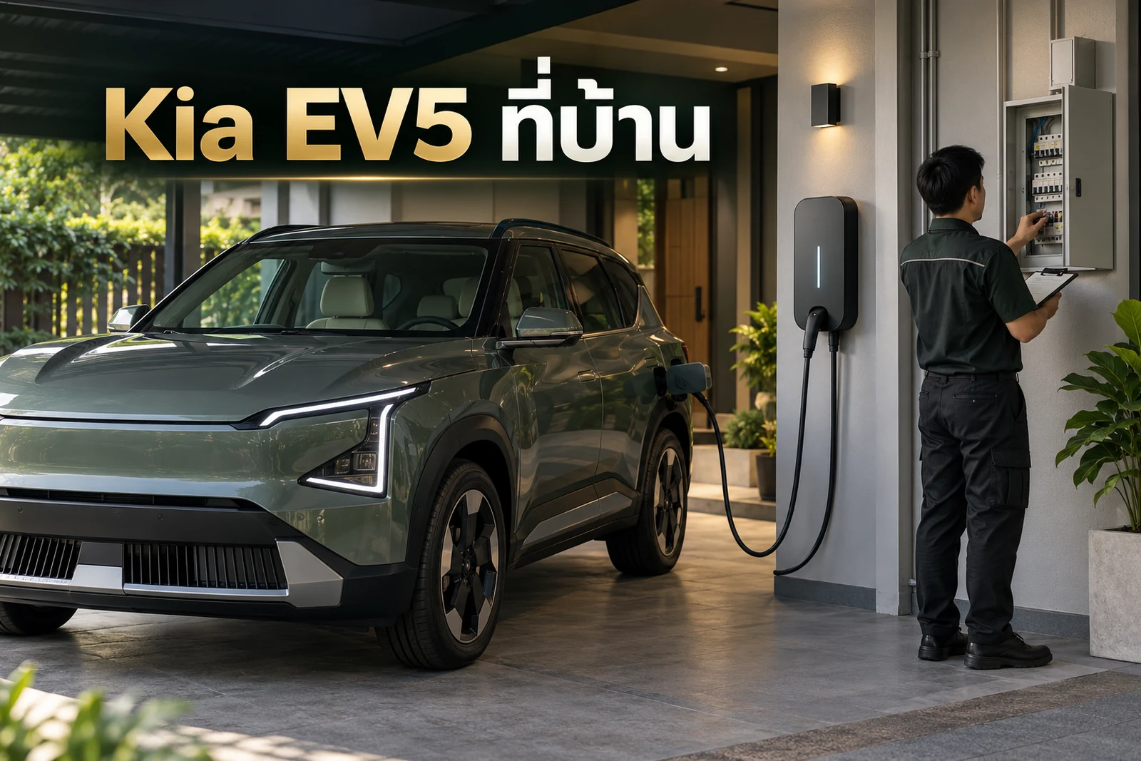 ภาพปกบทความ GED เรื่อง Kia EV5 ใช้ Home Charger ที่บ้านต้องดูอะไร