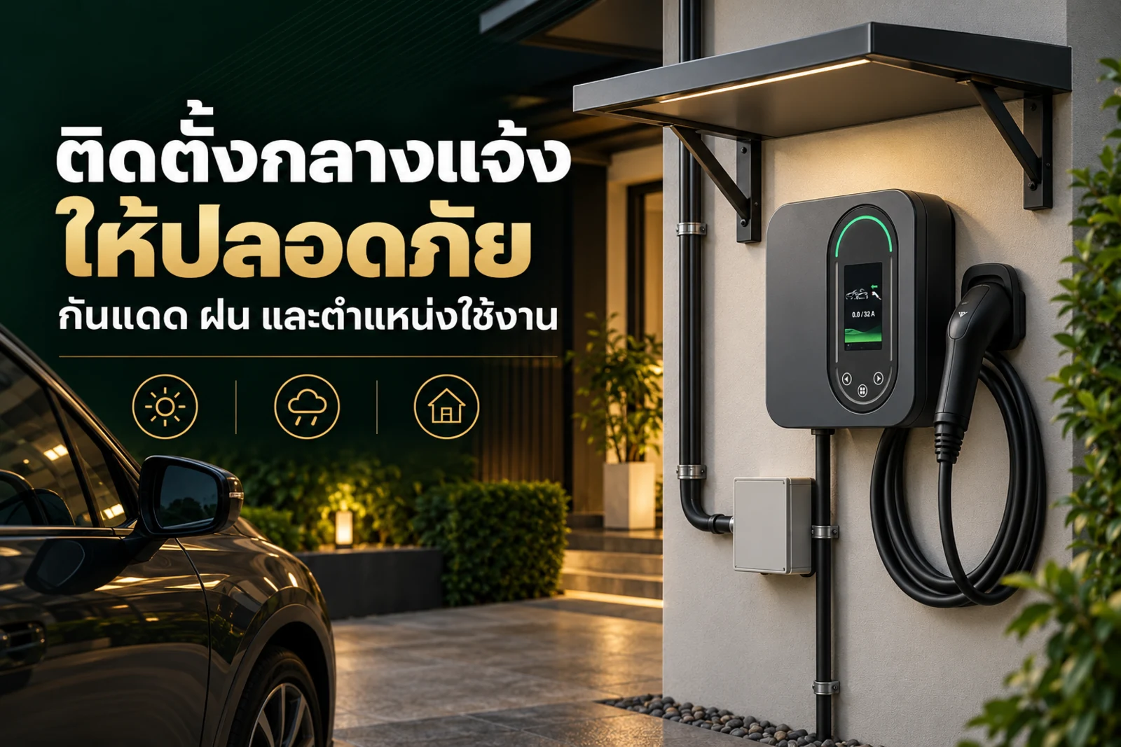 ภาพประกอบบทความ ติดตั้ง Home Charger กลางแจ้ง ต้องกันแดดฝนอย่างไร