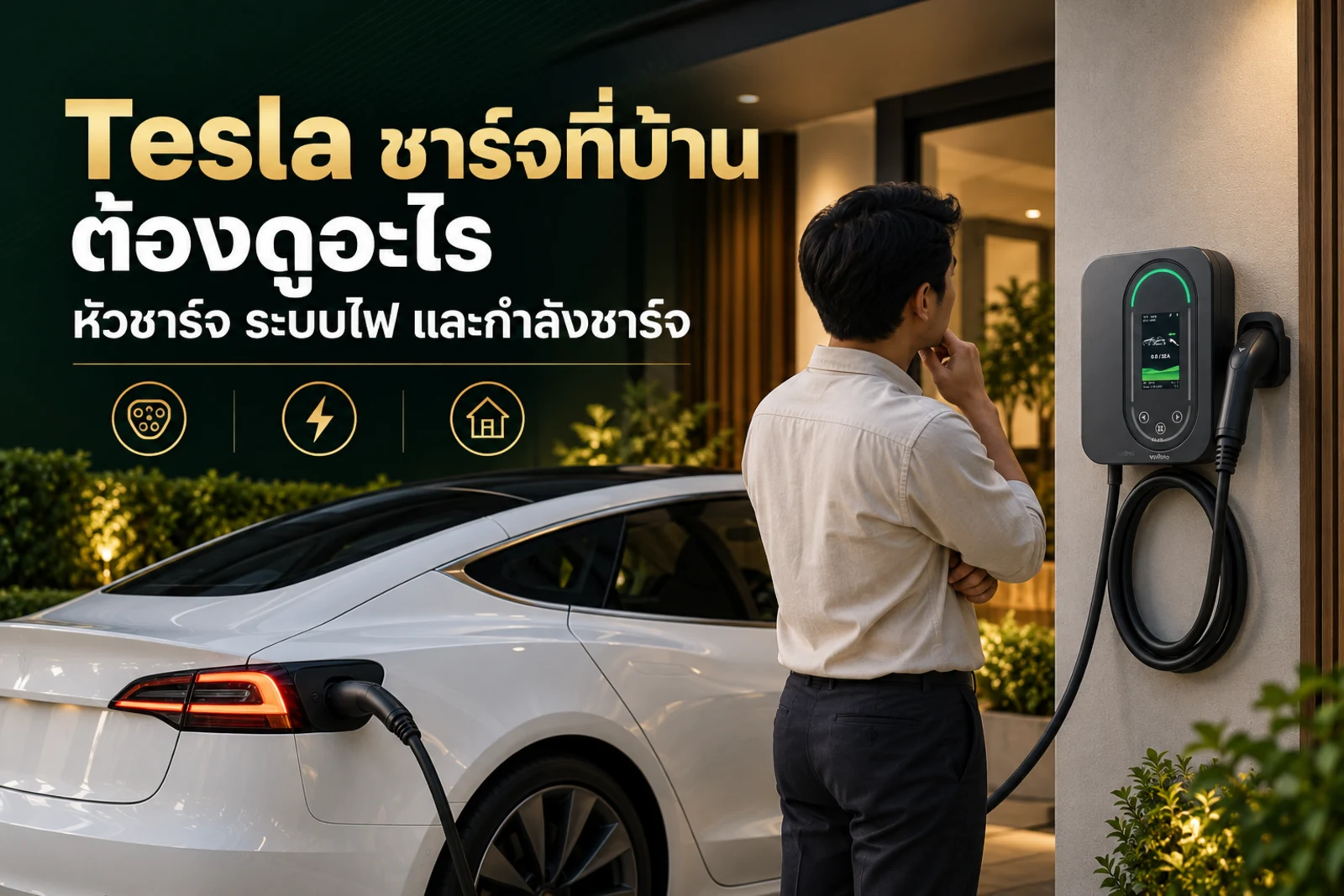 ภาพประกอบบทความ Tesla ชาร์จที่บ้านต้องดูอะไร ก่อนติด Home Charger