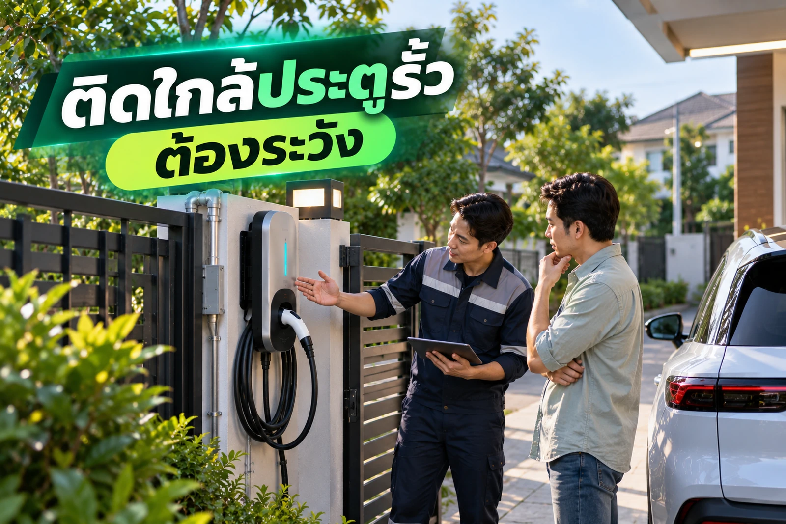 ภาพประกอบบทความ ตำแหน่งติด Home Charger ใกล้ประตูรั้วต้องระวังอะไร