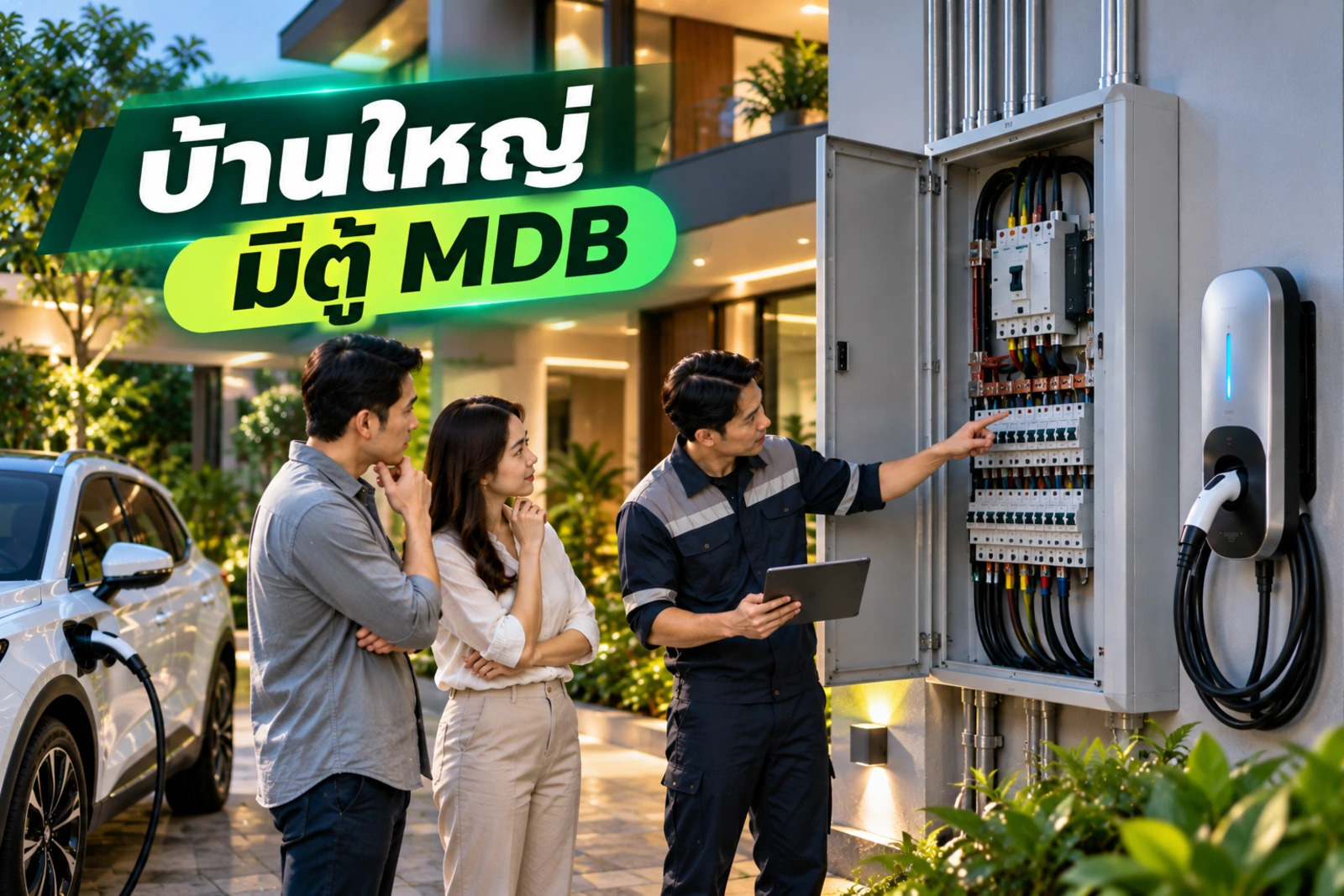 ภาพประกอบบทความ บ้านใหญ่มีตู้ MDB ติด Home Charger ต้องวางวงจรอย่างไร
