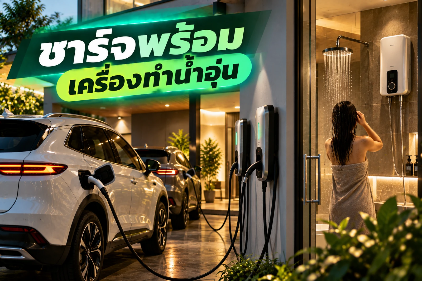 ภาพประกอบบทความ ชาร์จ EV พร้อมเครื่องทำน้ำอุ่น ต้องจัดโหลดบ้านอย่างไร