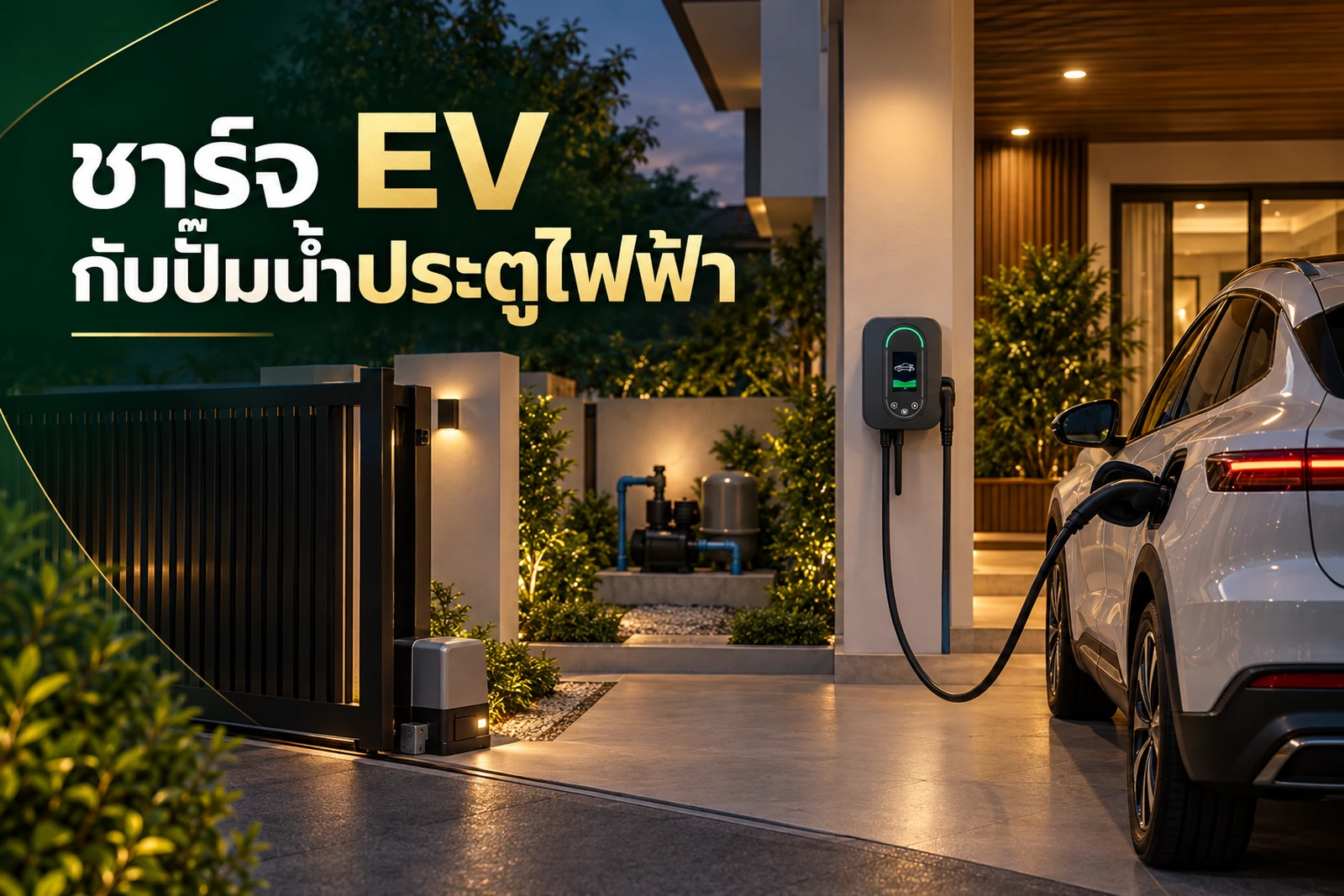 ภาพประกอบบทความ ชาร์จ EV พร้อมปั๊มน้ำและประตูไฟฟ้า ต้องระวังอะไร