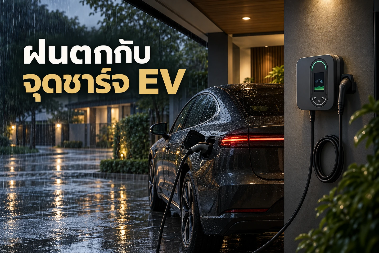 ภาพประกอบบทความ ฝนตกหนัก น้ำขัง กับ Home Charger ต้องออกแบบอย่างไร