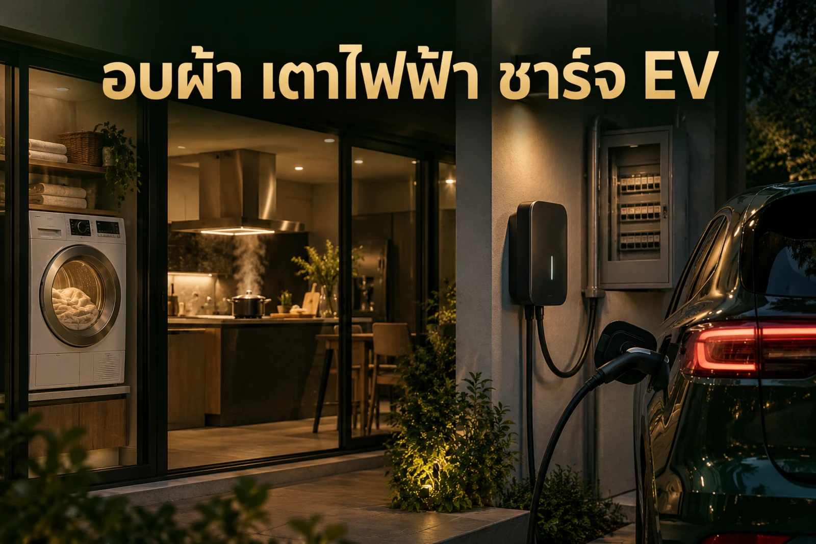 ภาพปกบทความ GED เรื่อง บ้านมีเครื่องอบผ้าและเตาไฟฟ้า ชาร์จ EV ต้องจัดโหลดอย่างไร