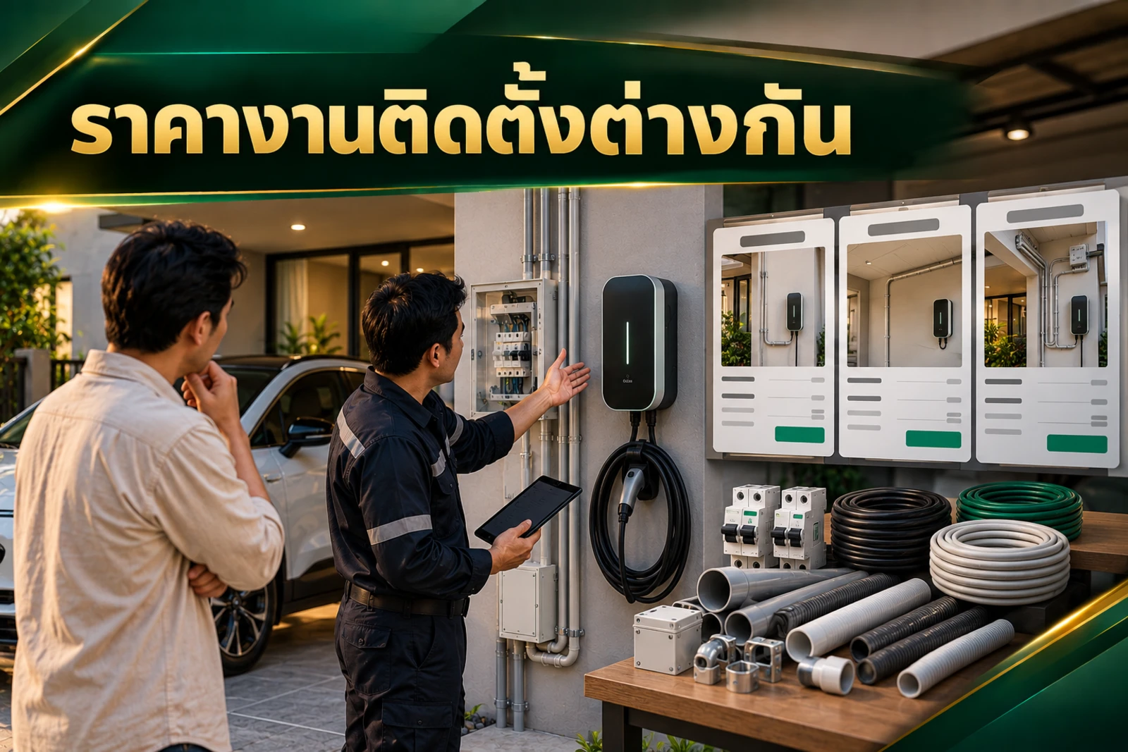 ภาพปกบทความ GED เรื่อง ค่าเบรกเกอร์ สาย และท่อร้อยสาย ทำไมทำให้ราคา Home Charger ต่างกัน
