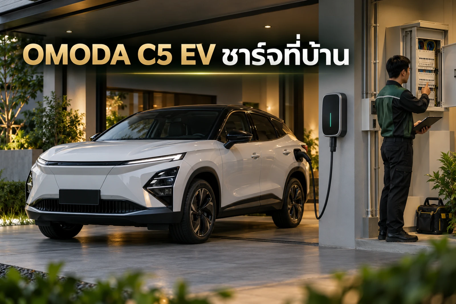 ภาพปกบทความ GED เรื่อง OMODA C5 EV ใช้ Home Charger ที่บ้านต้องดูอะไร